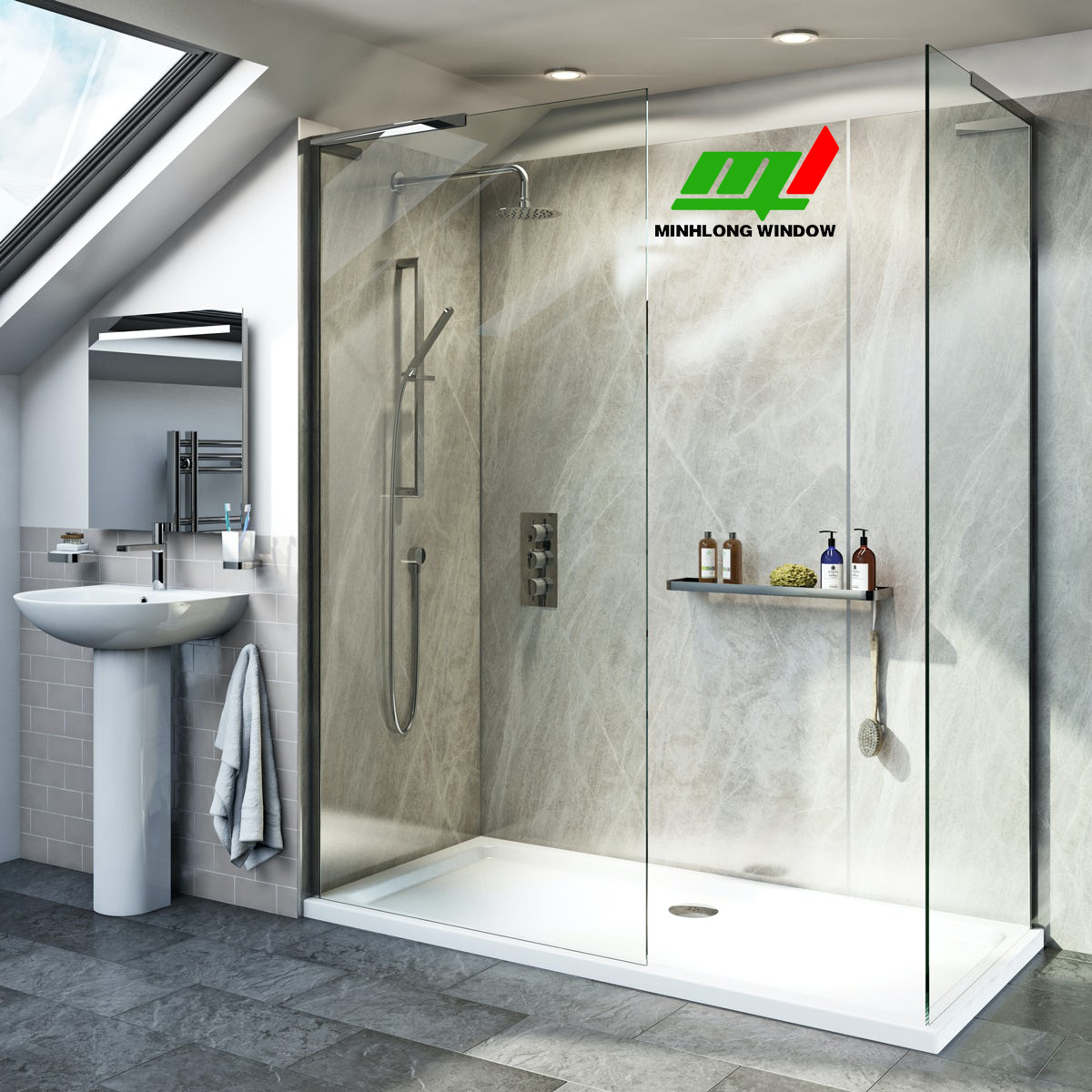 CBIN-03: Vách cabin tắm 90 độ